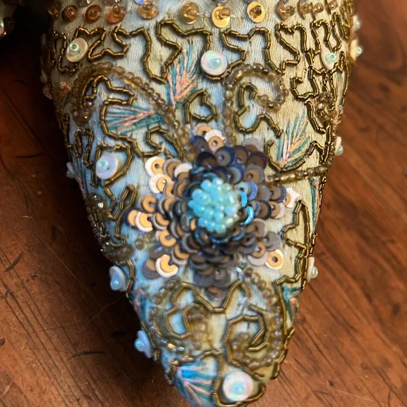 Drama Unique Light Teal Embroidered Beaded Mule Slip on Shoe Size 8 - Picture 13 of 14